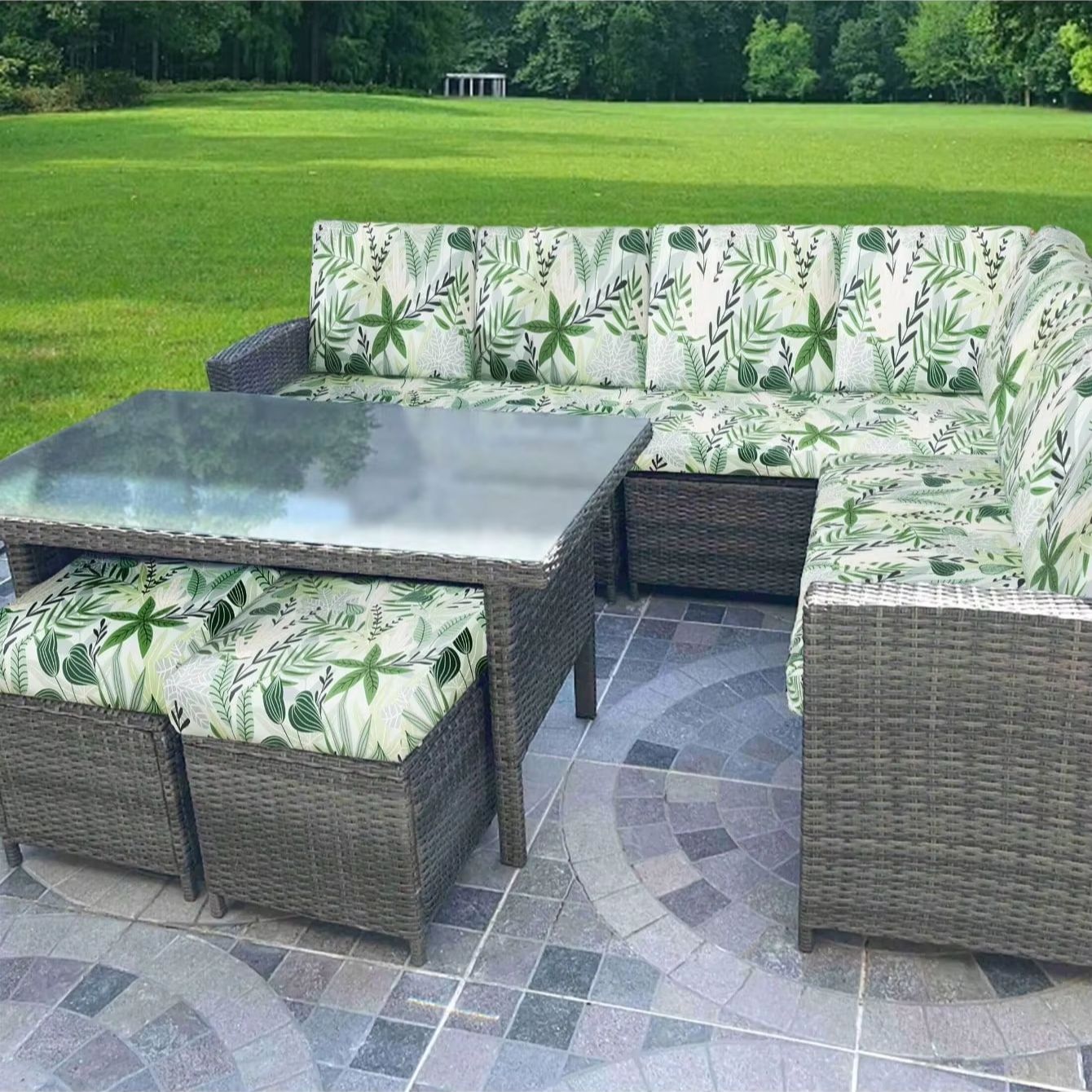 Outdoor Furniture No Cushions - أغطية وسائد الأريكة الخارجية بنقشة استوائية