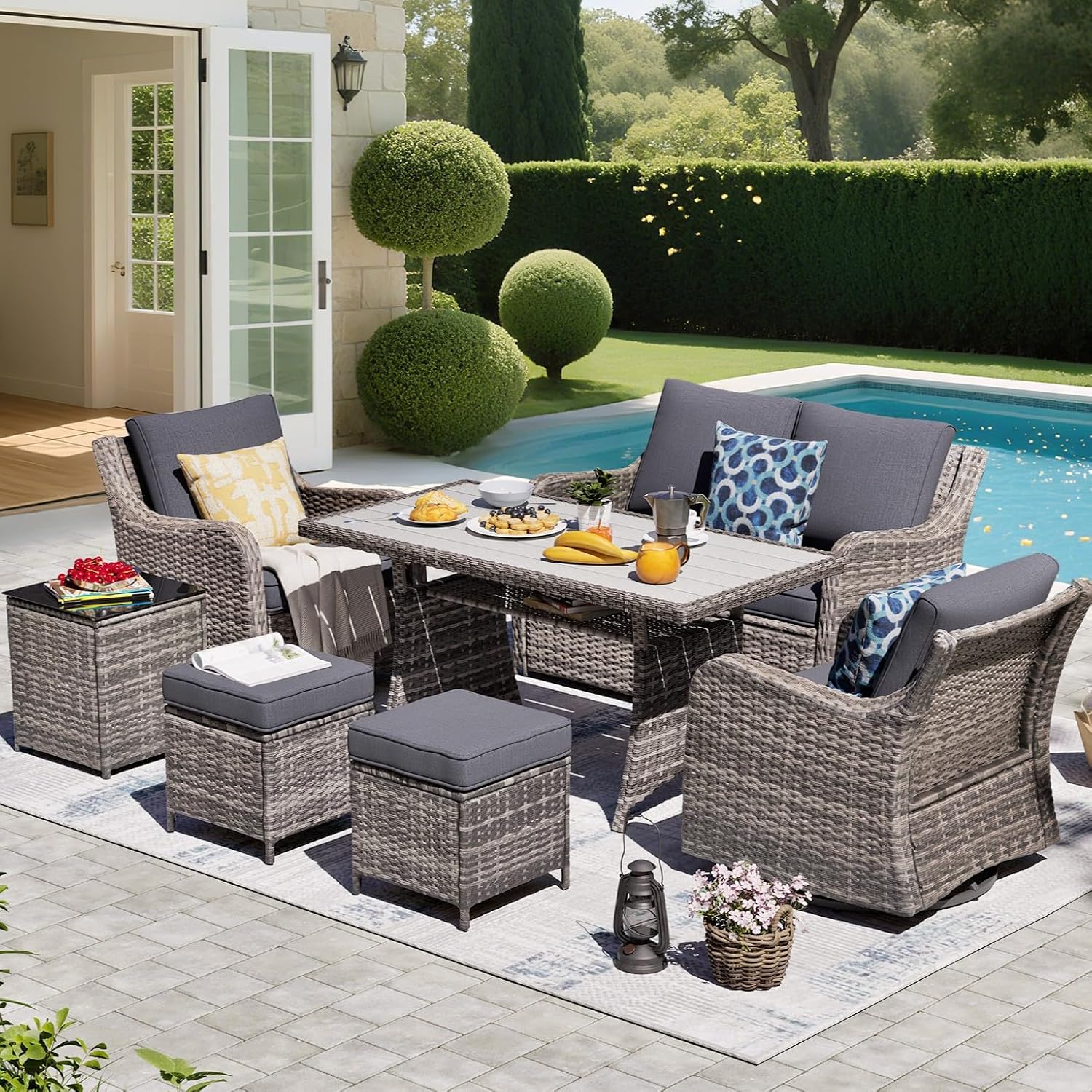 Outdoor Furniture Dining Set - مجموعة أثاث خارجي للفناء تتضمن أريكة