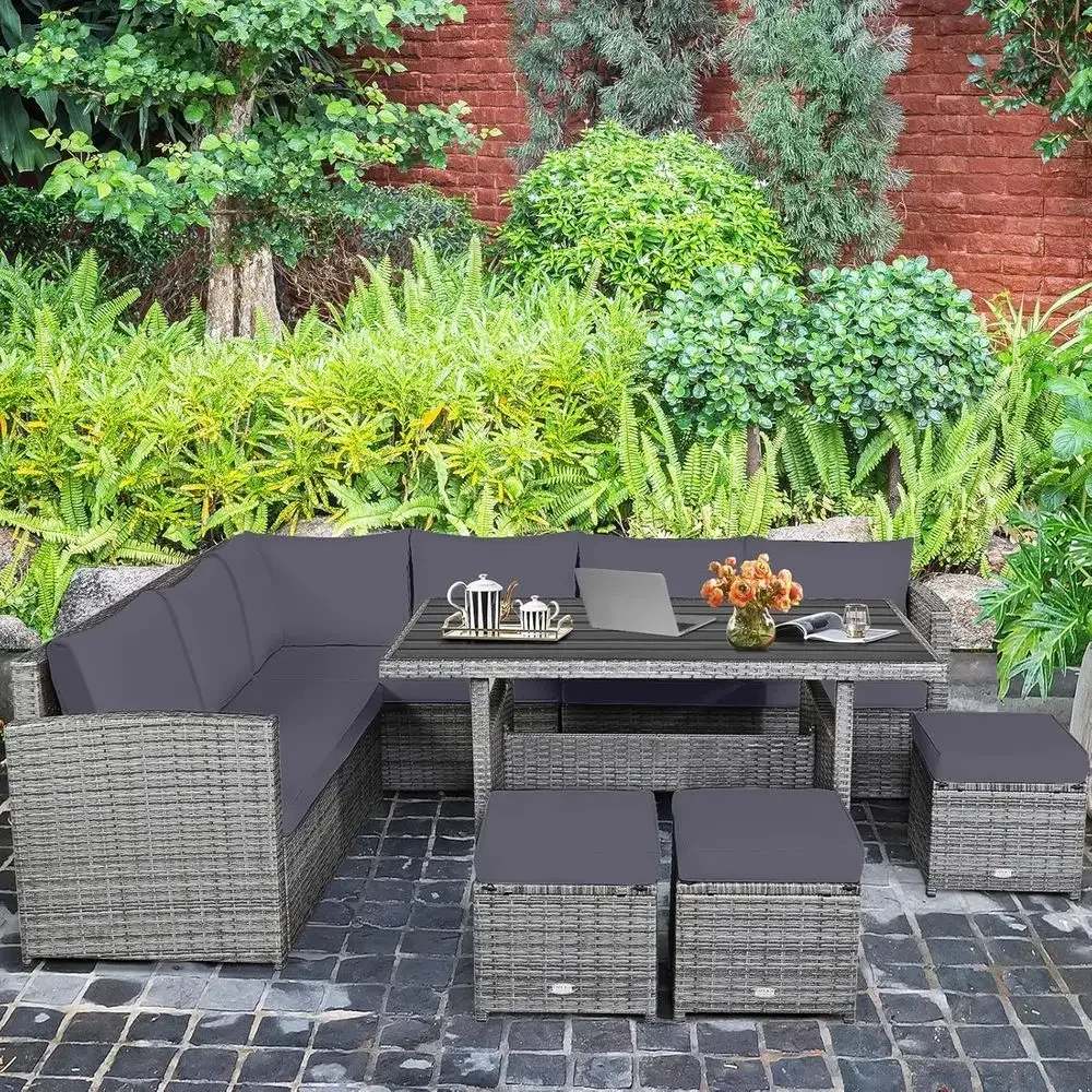 طقم أثاث راتان رمادي مكون من 7 - مراجعة Outdoor Furniture Dining Set وسعره