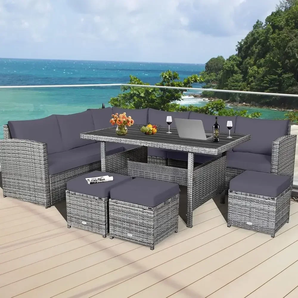 طقم أثاث راتان رمادي مكون من 7 - مراجعة Outdoor Furniture Dining Set وسعره