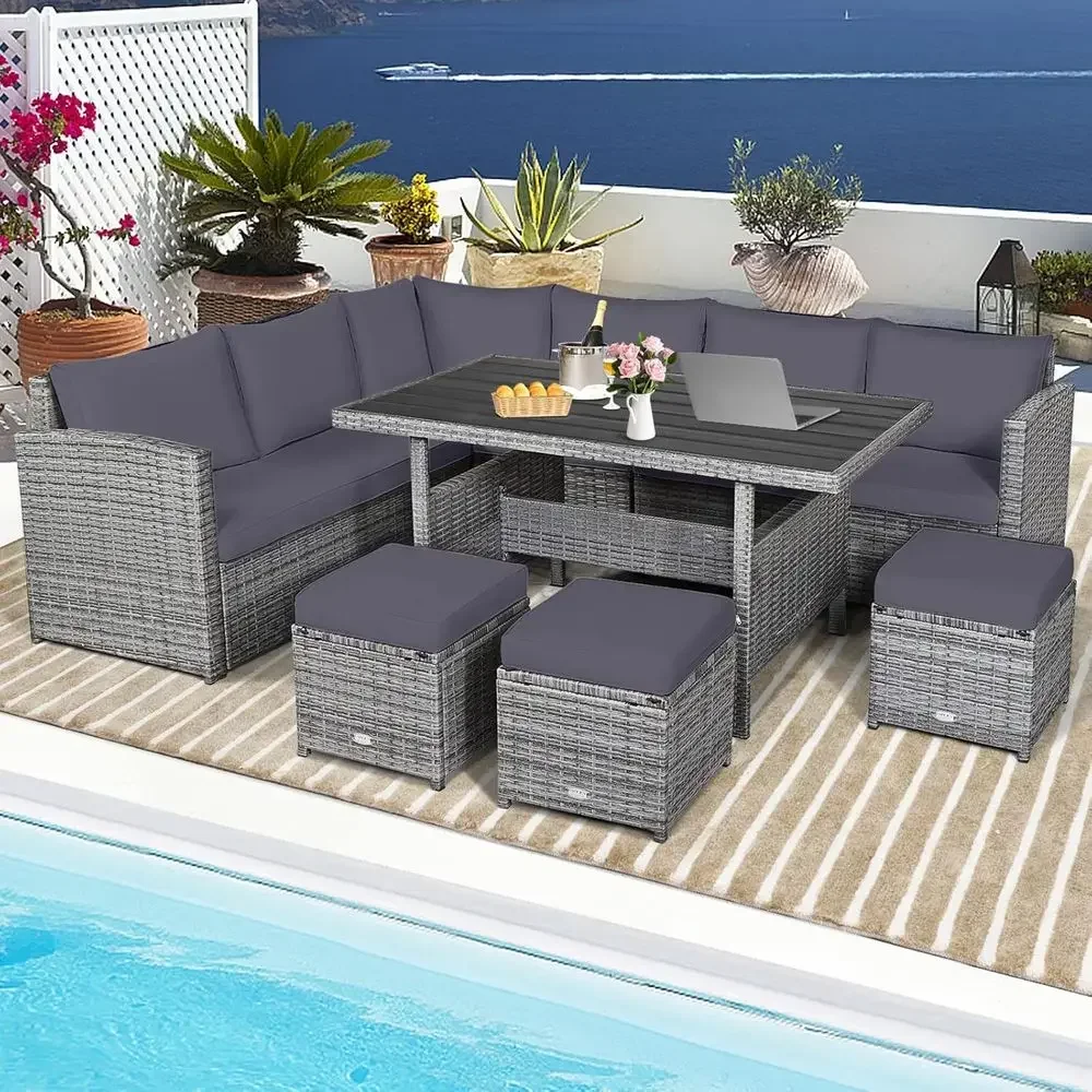 طقم أثاث راتان رمادي مكون من 7 - مراجعة Outdoor Furniture Dining Set وسعره